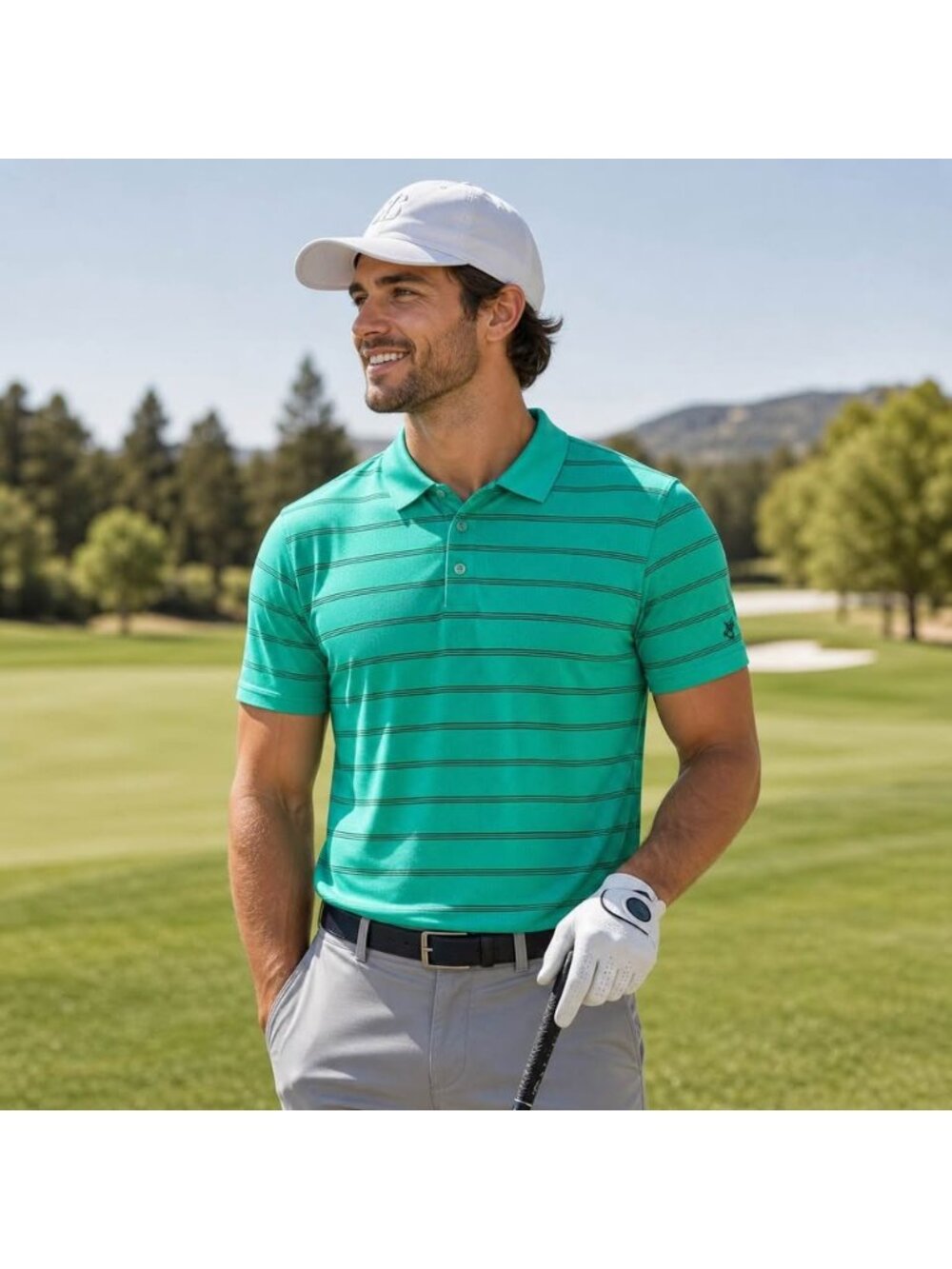 Callaway Golf Polo Men’s Small Green Striped Performance Shirt